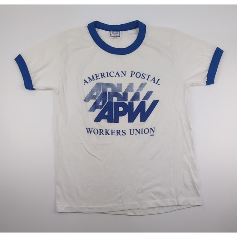 Vintage 80s American Postal Workers Union Ringer T-Shirt Large 42-44 Made in USA